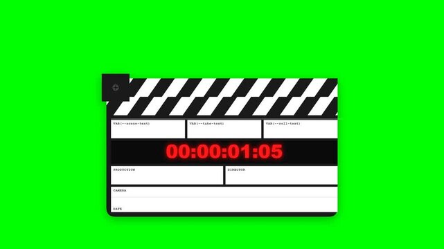 Modern Movie Slate Clapperboard with Red Timecode Green Screen Animation