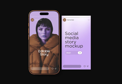 Smartphone Social Media Story Mockup Isolated on Dark Background