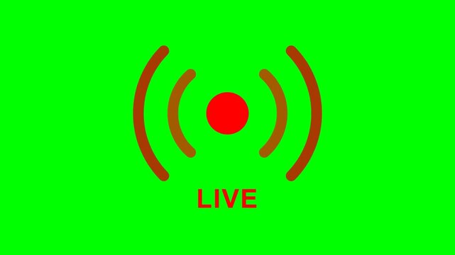 Animated Red Live Stream Icon Radio Signal Waves Green Screen Motion Graphic Loop