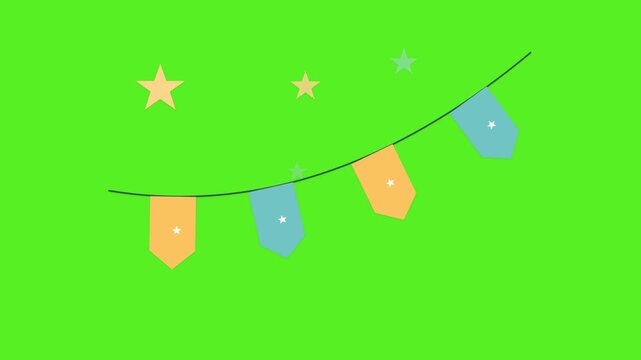 Festive Party Bunting Flags and Stars Motion Graphics Background on Green Screen