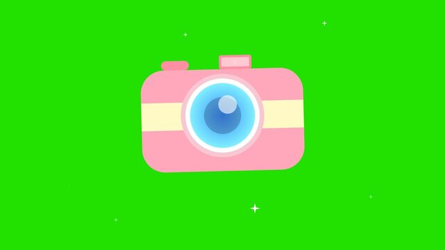 Cute Pink Cartoon Camera Animation on Green Screen Background Loop