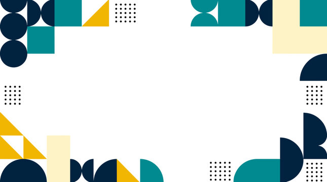 Abstract geometric background with swiss style bauhaus inspired shapes in blue and yellow