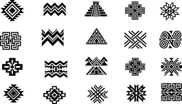 Ethnic tribal symbols and aztec geometric shapes vector set.