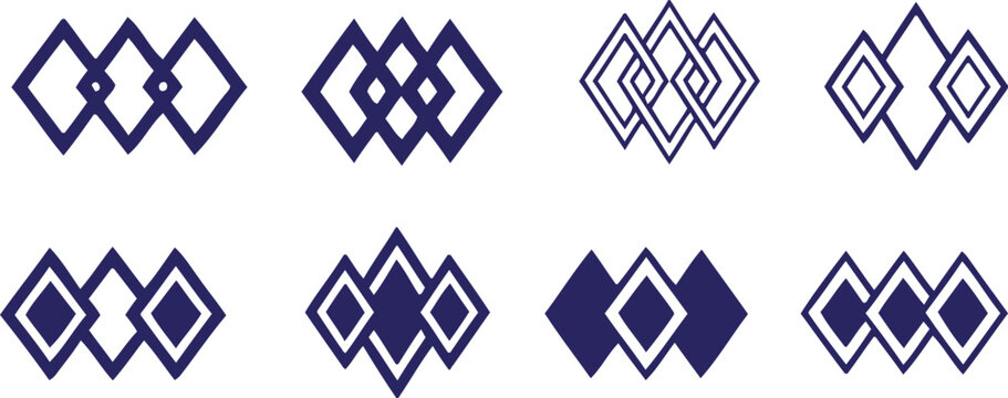 Overlapping geometric diamond symbols vector set.