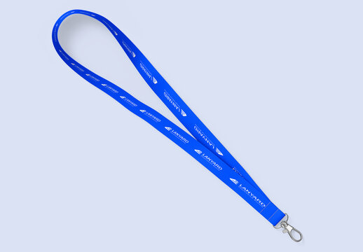 Top View Blue Lanyard Mockup Flat Lay on Light Background