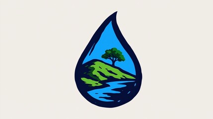 Obraz premium Single large water drop containing a tiny green landscape, minimalist conceptual illustration