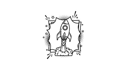 Obraz premium Vector Illustration of a Rocket Launching Out of a Comic Book Panel