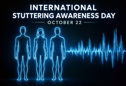 International stuttering awareness day celebration concept with glowing human figures and soundwave design