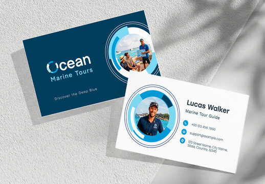 Modern Marine Tour Business Card Template for Ocean Travel, Boat Tours and Cruise Agency