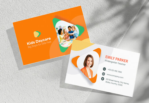 Modern Kids Daycare Business Card Template for Preschool, Kindergarten and Childcare Center
