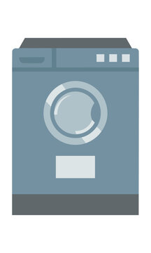 Modern top-loading washing machine icon in a clean, flat style with muted blue and gray colors, isolated on white. Household appliance concept
