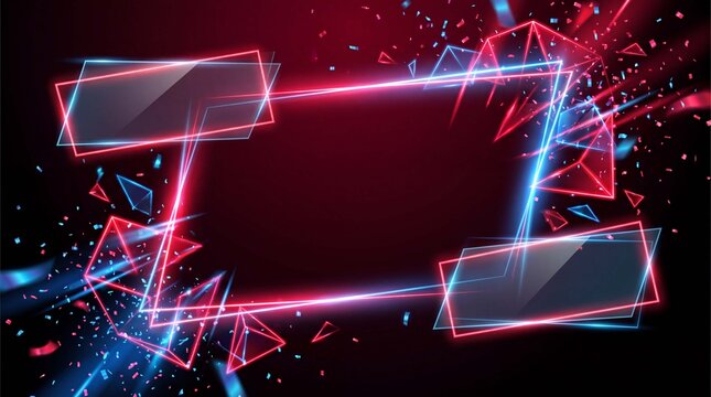 Cyber Monday festive promotional background uses glowing red geometric shapes confetti particles and abstract label placeholders for offers