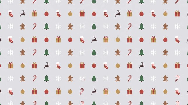 Clean Christmas holiday winter background features tree snowflake ornament gift reindeer gingerbread dotted pattern for Christmas cards and seasonal marketing