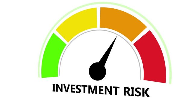 Dynamic investment risk gauge meter animation showing financial market volatility and portfolio management strategy with moving needle pointing towards risk zones for economic analysis