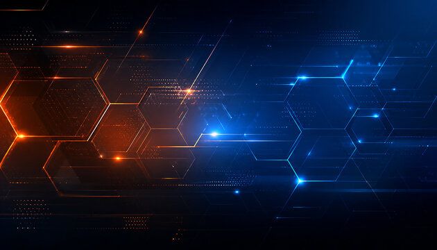 Futuristic Cyber Hexagon Grid and Technology Data Background