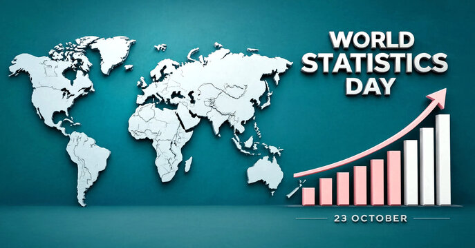 World statistics day celebration concept with global map and upward growth graph illustration