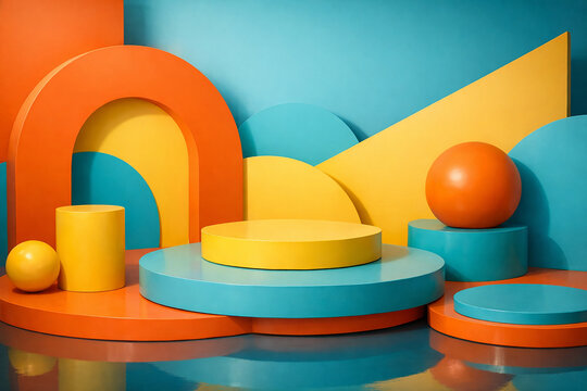 Vibrant Colorful Geometric Abstract Studio Stage Podiums