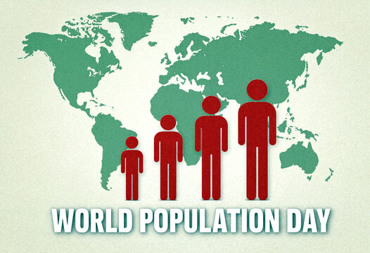 World population day concept with growing human figures and world map illustration design