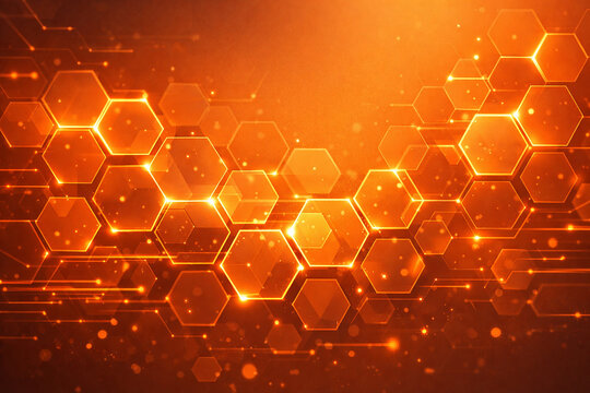 Futuristic Glowing Orange Cyber Hexagon Network Background