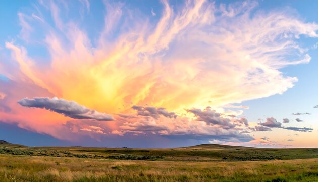 Vibrant Sunset Over Rolling Grasslands