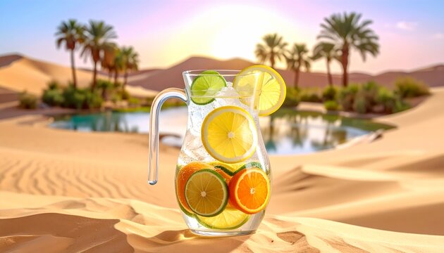 Refreshing Citrus Water Desert Sunset Scene