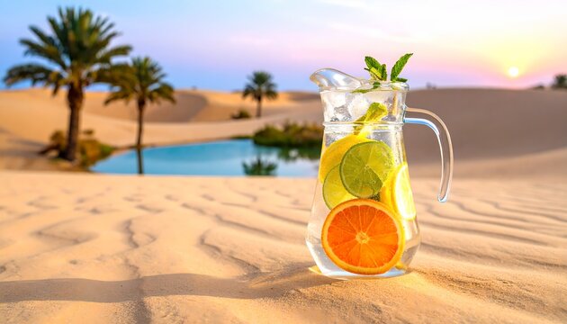 Refreshing Citrus Drink Desert Sunset Beach