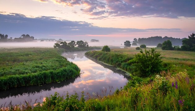 Serene Sunset Over Winding River