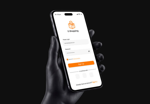 Modern Smartphone Mockup in Hand with on Dark Background