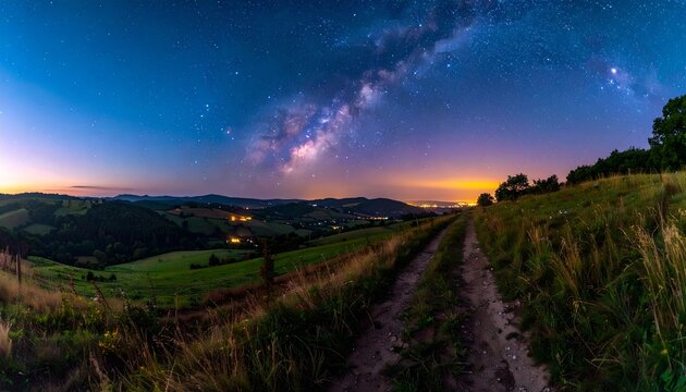Starry Night Over Rural Countryside
