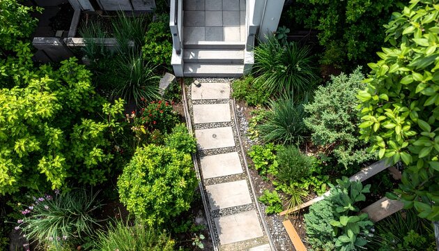 Serene Garden Pathway Leading Charming Porch Steps