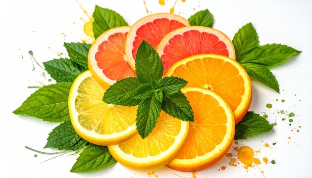 Colorful Citrus Slices with Fresh Mint and Juicy Accents
