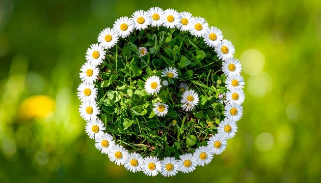 Vibrant Daisy Wreath with Bees Sunlit Garden Scene