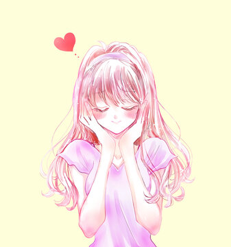 恋する女性　笑顔　半袖
