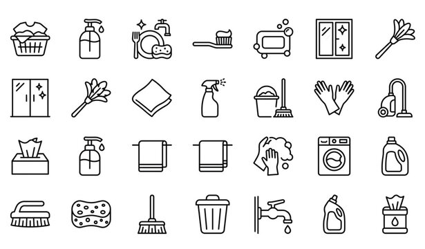 Untitled design - 7Cleaning and housekeeping line icons set, household chore vector collection