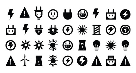 Fototapeta premium Electricity vector icon set for energy power symbols