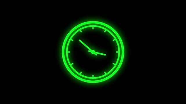 Neon green glowing analog clock face spinning fast time lapse motion watch