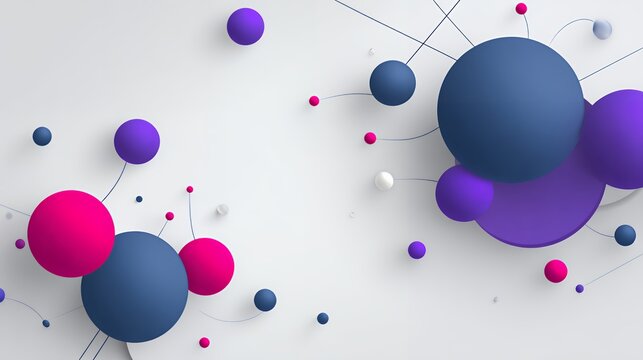 Abstract 3d floating spheres connected by thin lines on a white background representing network connection and science concepts.