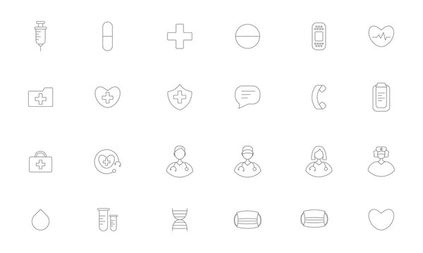 Medical and healthcare icon set, thin line style. Vector illustration, isolated on white.