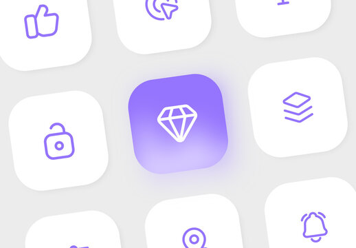 3D App UI Icon Mockup Collection with Neumorphism Style