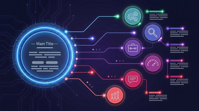 Futuristic Neon Network Topology Diagram for Digital Transformation Data