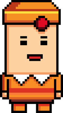 Pixel Art Cute Character Orange Outfit Gem Headband 8 Bit Retro Avatar for Games and Character Design