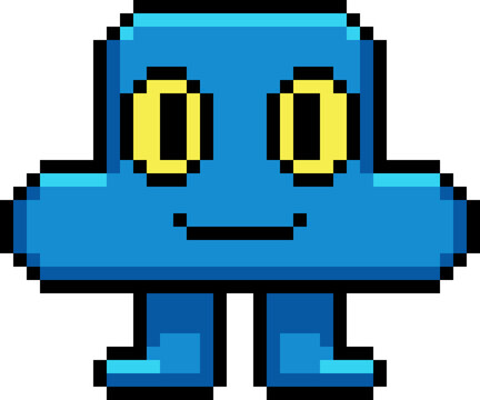 Pixel Art Cute Blue Slime Character Yellow Eyes 8 Bit Retro Monster Sprite for Games and RPG Design