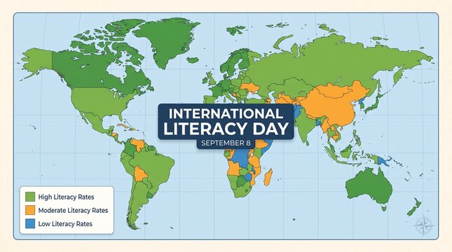 International literacy day global map highlighting literacy challenges education
