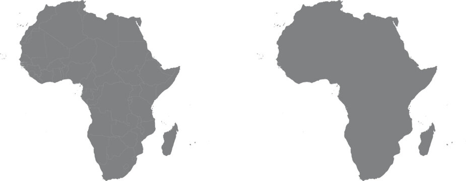 Two grey maps of the continent of africa isolated on a white background illustration