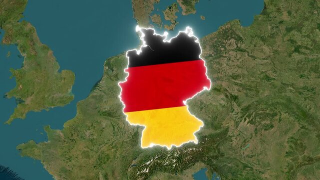 Germany 3D Satellite Map with German Flag and Border Highlight
