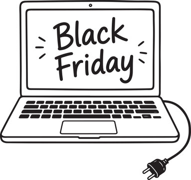 Hand drawn laptop with Black Friday text isolated on white background