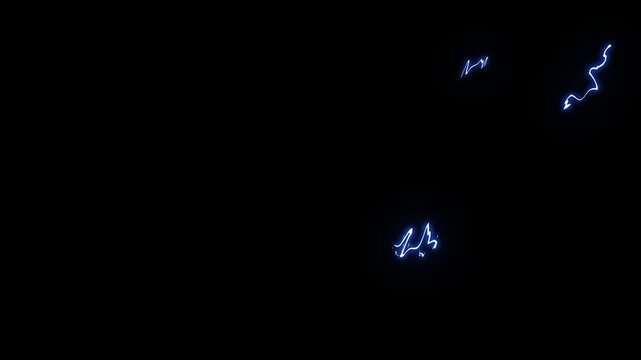 Anime style lightning energy burst with glowing neon thunder bolts, comic electric sparks, hand drawn explosion effects, transparent black background overlay for gaming videos editing projict. 4k