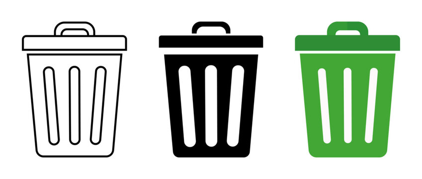 trash bin garbage can vector icon set