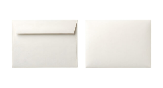 White mailing envelope front and back on transparent background