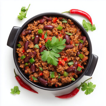 Chili Con Carne Beef Beans Dish in Skillet Isolated